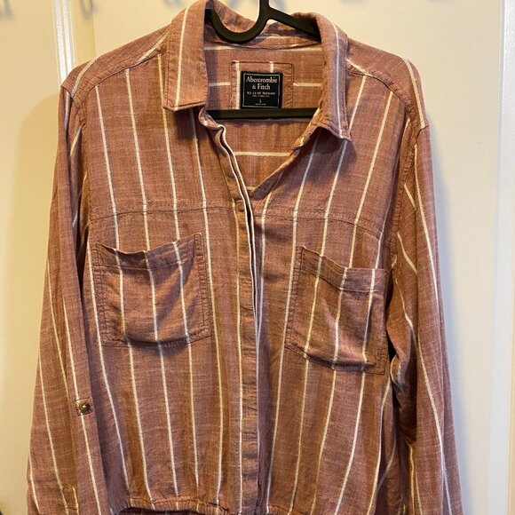 Abercrombie & Fitch Long-Sleeve Cropped Striped Long Sleeve Cinch Bottom Shirt L - Picture 3 of 6